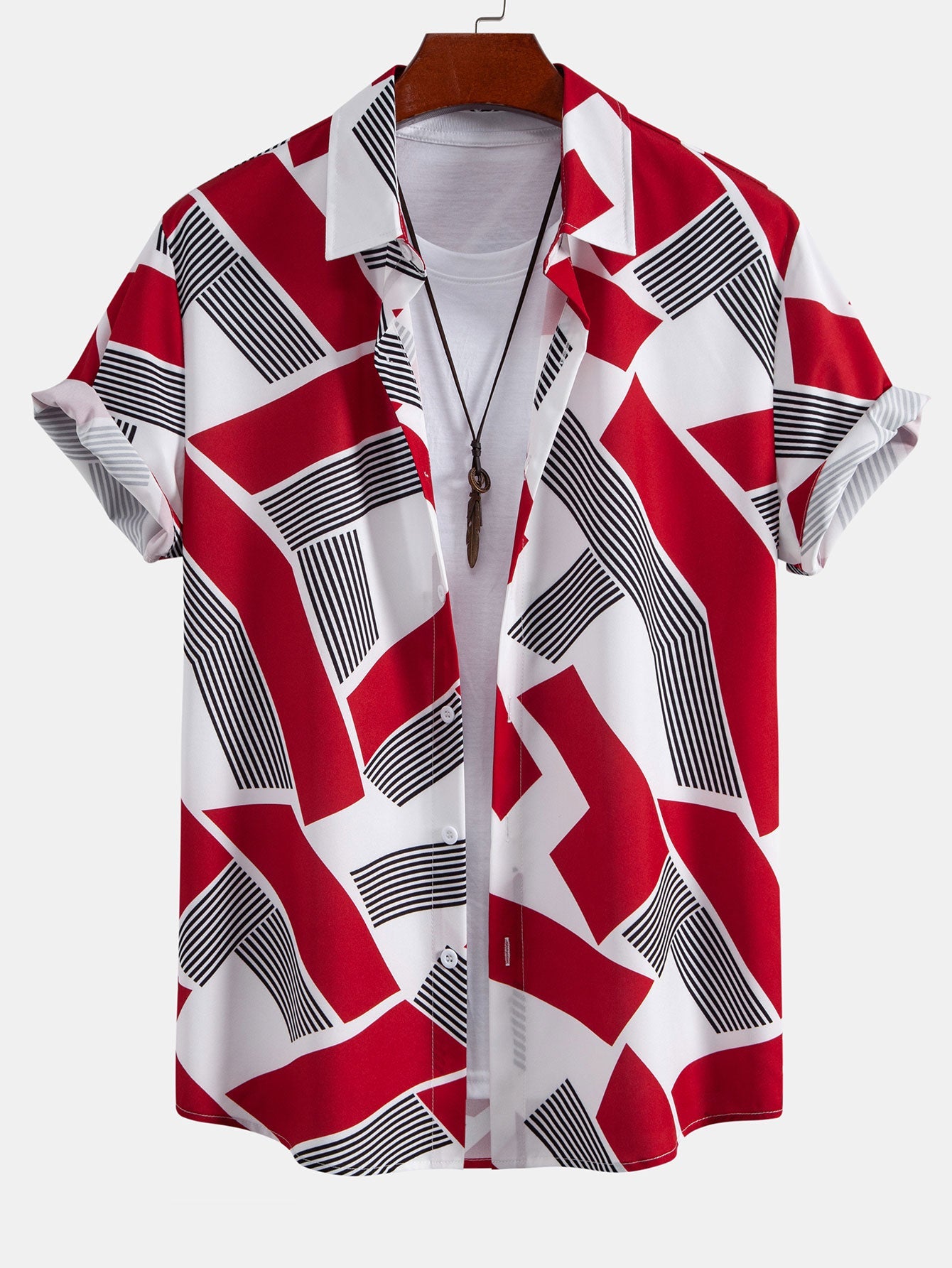 Color Block Geometry Print Shirt & Swim Shorts Set