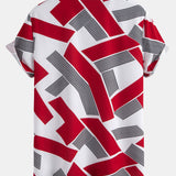 Color Block Geometry Print Button Up Shirt