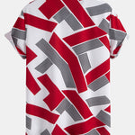 Color Block Geometry Print Shirt & Man Mid Length Drawstring Swim Shorts Set