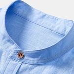 Short Sleeve Linen Stand Collar Shirt & Crinkle Textured Pants Set