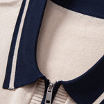 Contrast Trim Zipper Knit Polo & Slim Fit Tapered Trousers Set