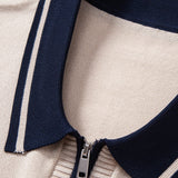 Contrast Trim Zipper Knit Polo & Slim Fit Tapered Trousers Set