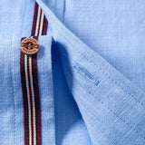 Short Sleeve Linen Stand Collar Shirt & Crinkle Textured Pants Set