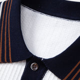 Contrast Stripe Trim Waffle Knit Polo & Slim Fit Tapered Trousers Set