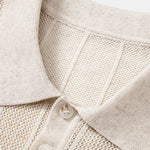 Linen Stripe Open Knit Polo & Straight Leg Linen Pants Set