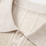 Linen Stripe Open Knit Polo & Straight Leg Linen Pants Set