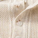 Linen Stripe Open Knit Polo & Straight Leg Linen Pants Set