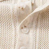 Linen Stripe Open Knit Polo & Straight Leg Linen Pants Set