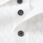 Geometric Jacquard Open Knit Polo & Straight Leg Linen Pants Set