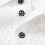 Geometric Jacquard Open Knit Polo & Straight Leg Linen Pants Set