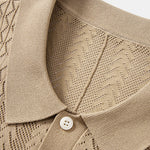 Geometric Jacquard Open Knit Polo & Straight Leg Linen Pants Set