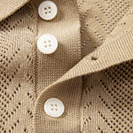 Geometric Jacquard Open Knit Polo & Straight Leg Linen Pants Set