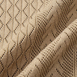 Geometric Jacquard Open Knit Polo & Straight Leg Linen Pants Set