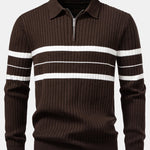 Stripe Zip Knit Ribbed Polo Shirt & Slim Fit Tapered Trousers Set