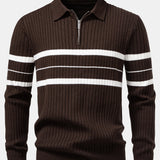 Stripe Zip Knit Ribbed Polo Shirt & Slim Fit Tapered Trousers Set