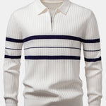 Stripe Zip Knit Ribbed Polo Shirt & Slim Fit Tapered Trousers Set
