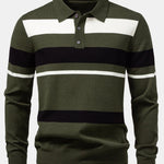 Long Sleeve Stripe Knit Polo Shirt & Slim Fit Tapered Trousers Set