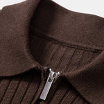 Stripe Zip Knit Ribbed Polo Shirt & Slim Fit Tapered Trousers Set