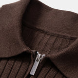 Stripe Zip Knit Ribbed Polo Shirt & Slim Fit Tapered Trousers Set