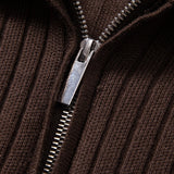 Stripe Zip Knit Ribbed Polo Shirt & Slim Fit Tapered Trousers Set