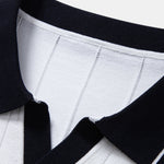 Contrast Trim Ribbed Johnny Collar Knit Polo & Tapered Trousers Set