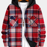 Flannel Fleece Lined Hooded Button Up Shirt