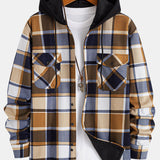 Flannel Fleece Lined Hooded Button Up Shirt