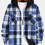 Flannel Fleece Lined Hooded Button Up Shirt