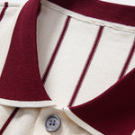 Stripe Button Up Knit Shirt & Elastic Waist Chino Shorts Set