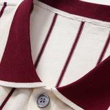 Stripe Button Up Knit Shirt & Elastic Waist Chino Shorts Set