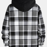 Flannel Fleece Lined Hooded Button Up Shirt
