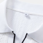 Geometric Jacquard Johnny Collar Polo & Elastic Waist Chino Shorts Set