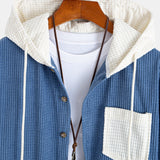 Long Sleeved Waffle Corduroy Contrast Hooded Shirt