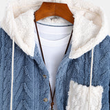 Contrast Geometric Jacquard Teddy Hooded Shirt