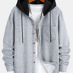 Contrast Waffle Hooded Shirt