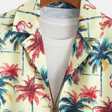 Relax Fit Flamingo Tropical Palm Tree Print Shirt & Swim Short Set