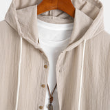 Short Sleeve Linen Hooded Shirt