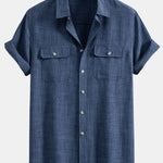 Textured Shirt with Two Pockets & Straight Leg Linen Pants Set