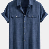 Textured Shirt with Two Pockets & Straight Leg Linen Pants Set