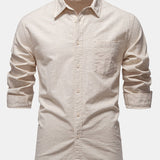 Long Sleeve Linen Cotton Blend Shirt with Pocket