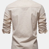Long Sleeve Linen Cotton Blend Shirt with Pocket