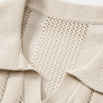 Johnny Collar Striped Open Knit Polo & Straight Leg Linen Pants Set