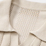 Johnny Collar Striped Open Knit Polo & Straight Leg Linen Pants Set