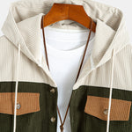 Corduroy Patchwork Hooded Shirt with Pockets & Corduroy Pants Set