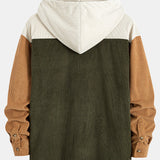 Corduroy Patchwork Hooded Shirt with Pockets & Corduroy Pants Set