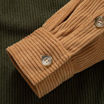 Relax Fit Corduroy Patchwork Hooded Shirt with Pockets