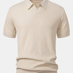 Wave Jacquard Knit V Neck Polo Shirt & Slim Fit Tapered Trousers Set