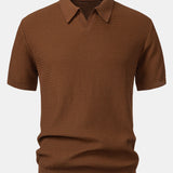 Wave Jacquard Knit V Neck Polo Shirt & Slim Fit Tapered Trousers Set