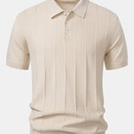 Stripe Jacquard Knit Polo Shirt & Straight Leg Ribbed Pants Set