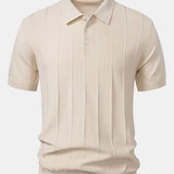 Stripe Jacquard Knit Polo Shirt & Straight Leg Ribbed Pants Set